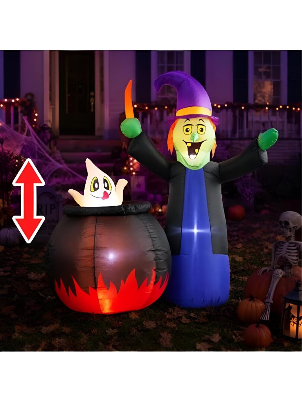 5 FT Pop Up and Down Halloween Inflatable Witch and Cauldron Outdoor Decor